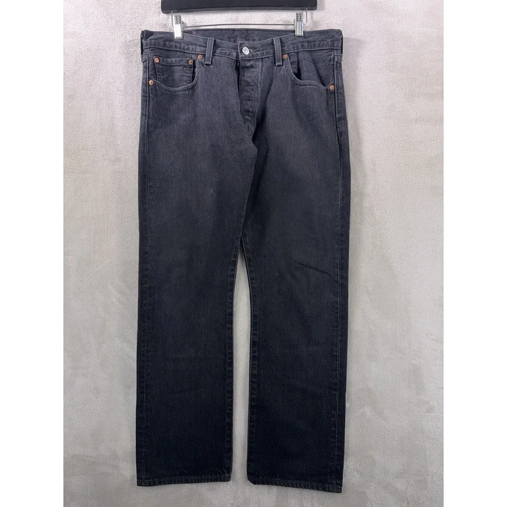 Levi's 501 Jeans Mens 34x28 Black Button Fly Straight Leg Denim Cotton